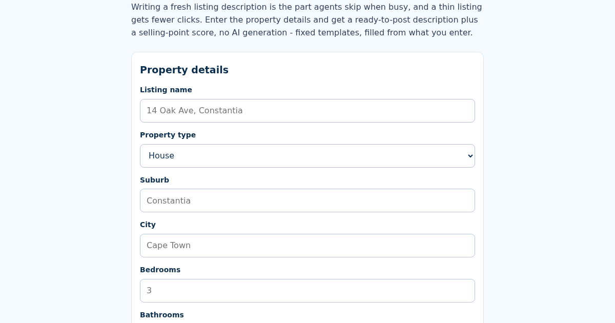 SAListing: South African Property Listing Description Generator
